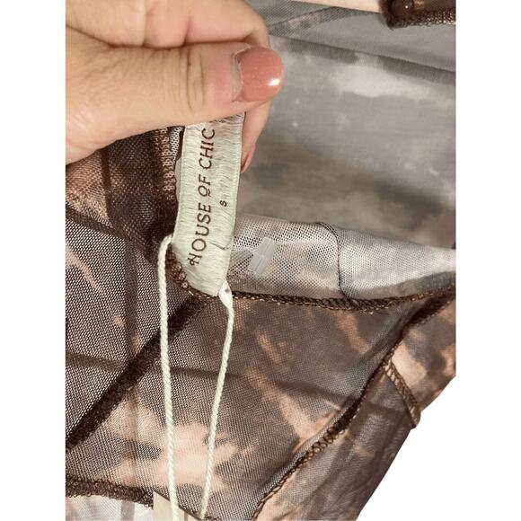 NWT House of Chic LA Open Back Tie Dye Brown Sheer Girl's Night Out Long Sleeve - Picture 4 of 5